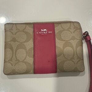 Coach Beige and Red Wristlet